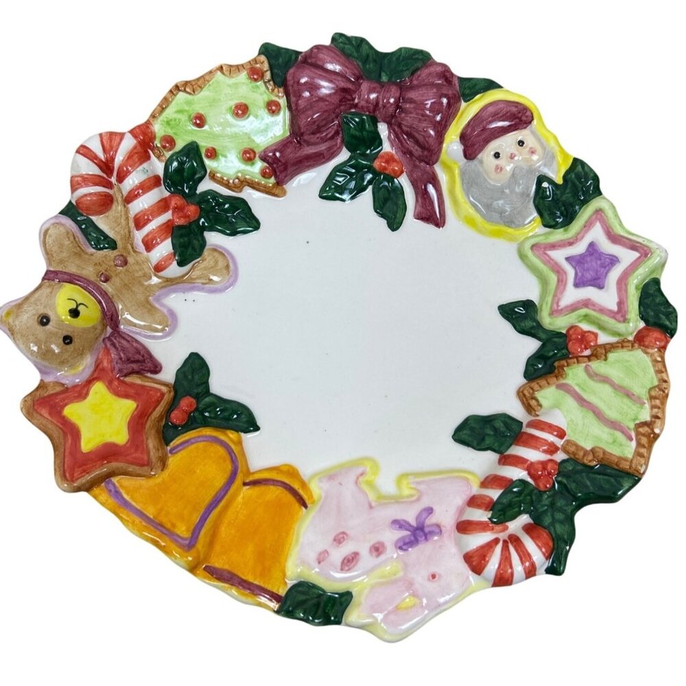 Nantucket Santa & Teddy Bear Christmas Plate Ceramic Holiday Collectible